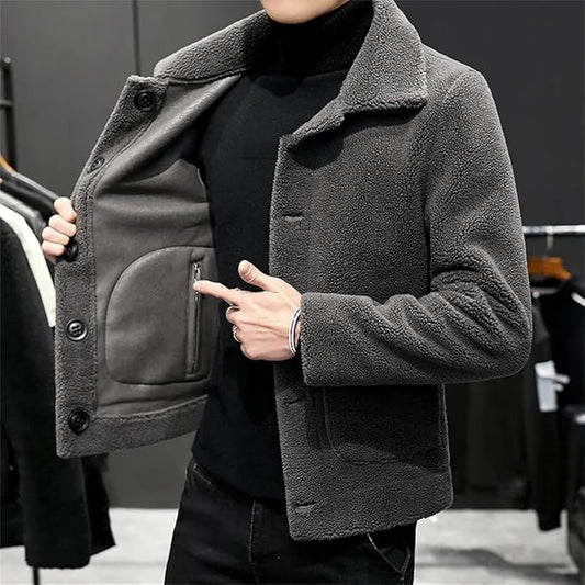 Men’s Casual Wool Jacket – Winter Shearling Short Coat for Warmth & Style