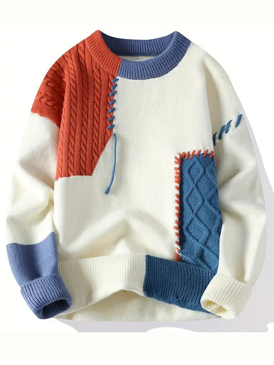Knit Sweater – Unisex Vintage Patchwork Aesthetic
