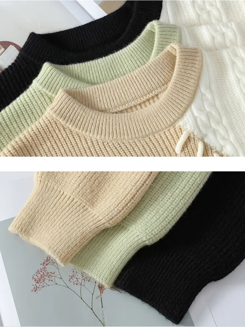 Two-Tone Patchwork Knitted Sweater – Beige & Ivory