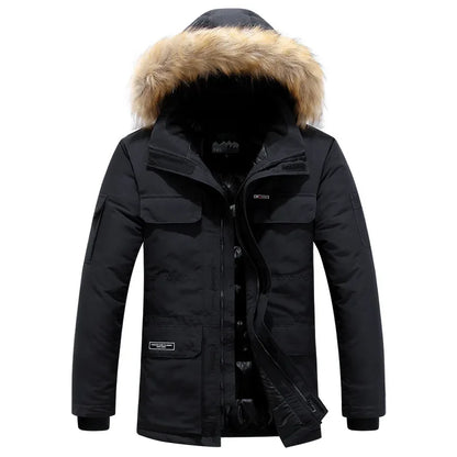 Men’s Winter Fur Hooded Parka – Windproof Duck Down Snow Jacket